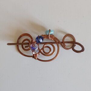 Copper and handmade glass stick barrette one of a kind wearable art